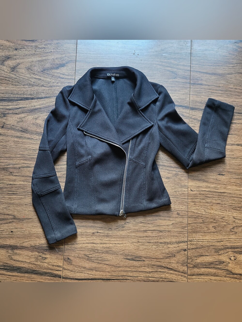 Express Black Textured Knit Moto Jacket Asymmetrical Zip Blazer XS